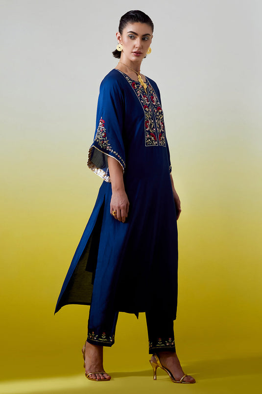 Blue Kaftan styke kurta with pant