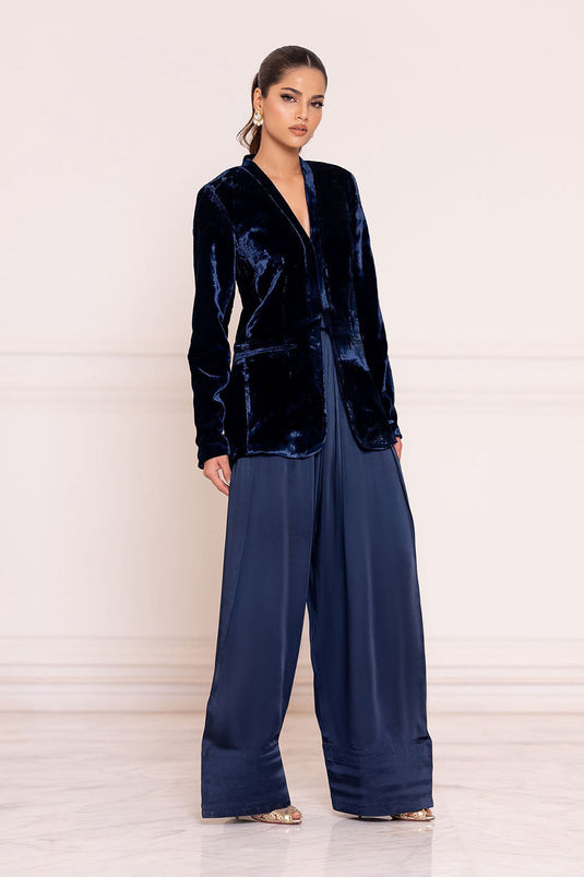 Blue Noir Structured Velvet Farshi Set