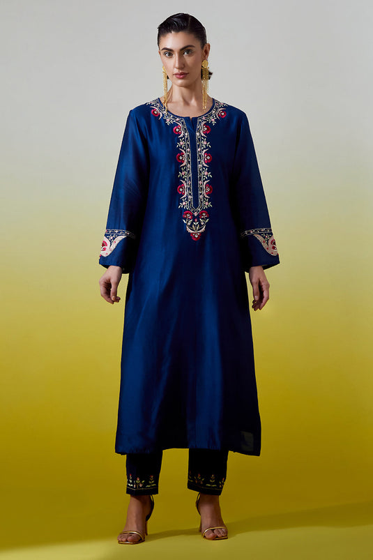 Blue Placket kurta and pant