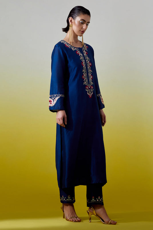 Blue Placket kurta and pant