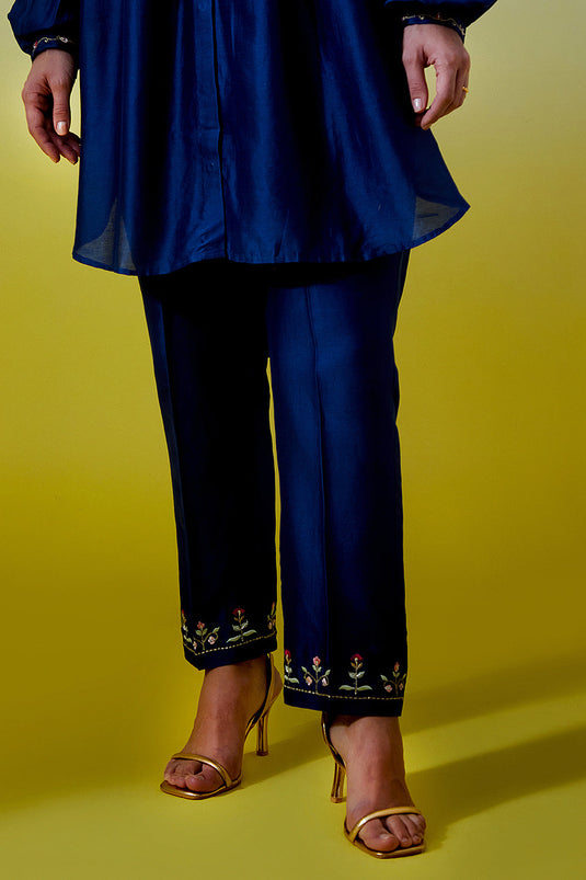 Blue Shirt with pintucks and pant