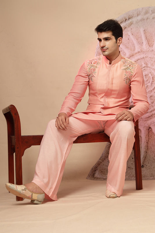 Blush Pink Silk Kurta Set