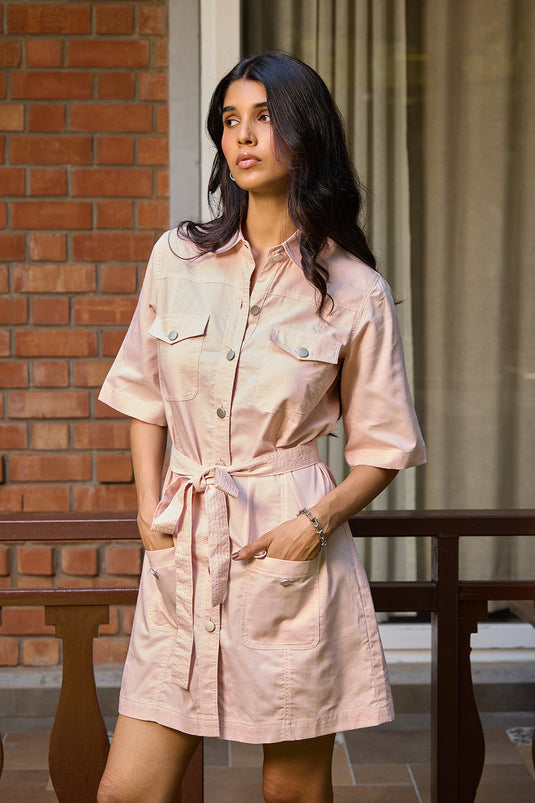 Blush Utility Shirt Dress