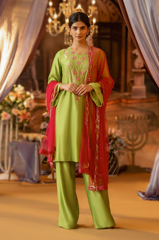 Bright Green Chanderi Suit