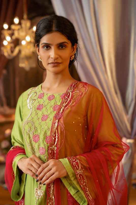 Bright Green Chanderi Suit