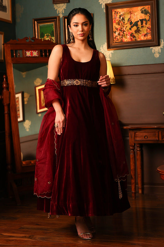 Burgundy Anarkali Set