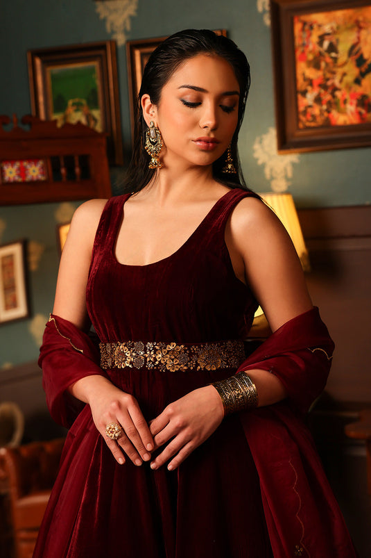 Burgundy Anarkali Set
