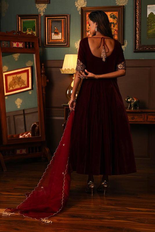 Burgundy Anarkali Set