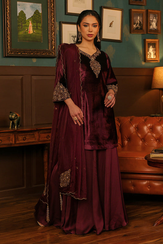 Burgundy Sharara Set