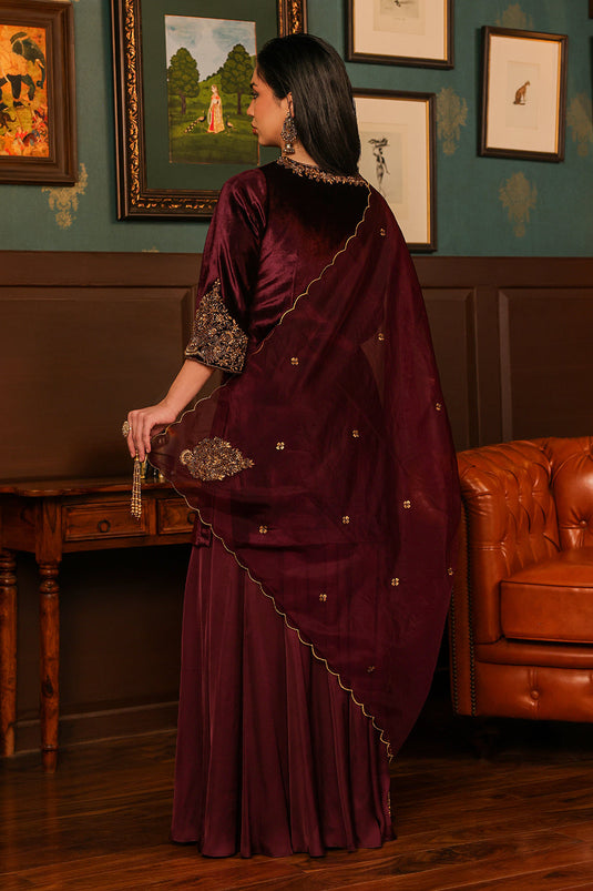Burgundy Sharara Set