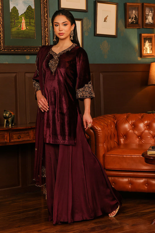 Burgundy Sharara Set