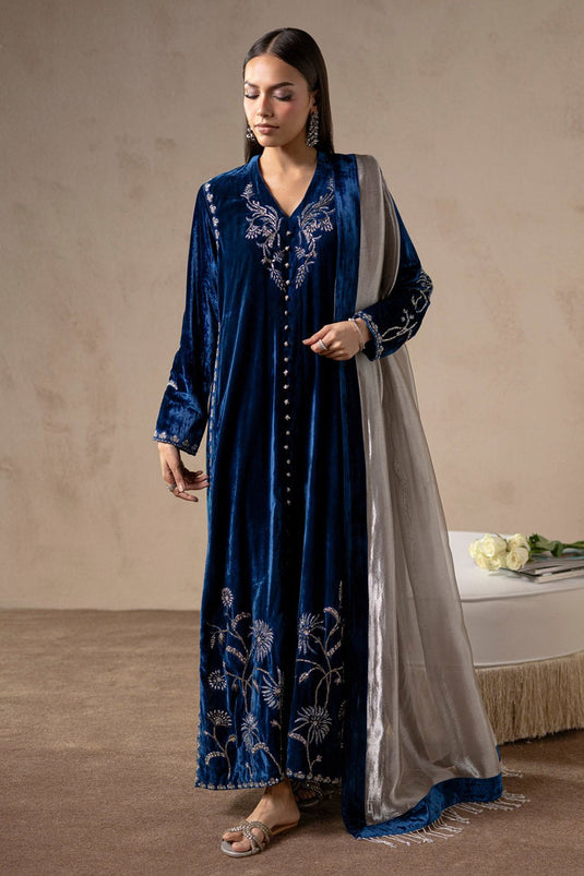 Celestial Blue Velvet Suit Set