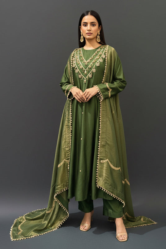 Chanderi Kurta and Pants with Tissue Dupatta