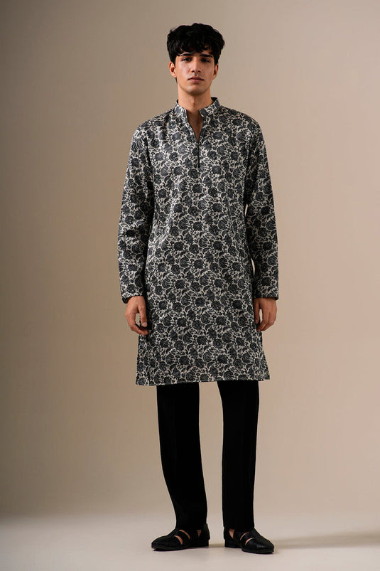 Charcoal Bloom Kurta Set