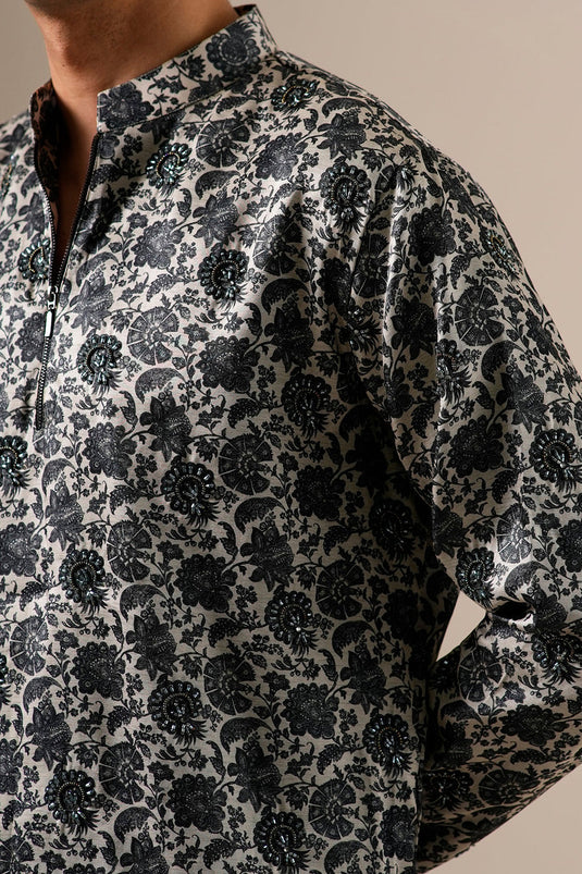 Charcoal Bloom Kurta Set
