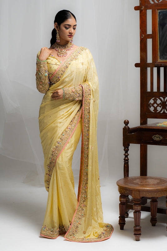 Charming Cream Embroidered Saree