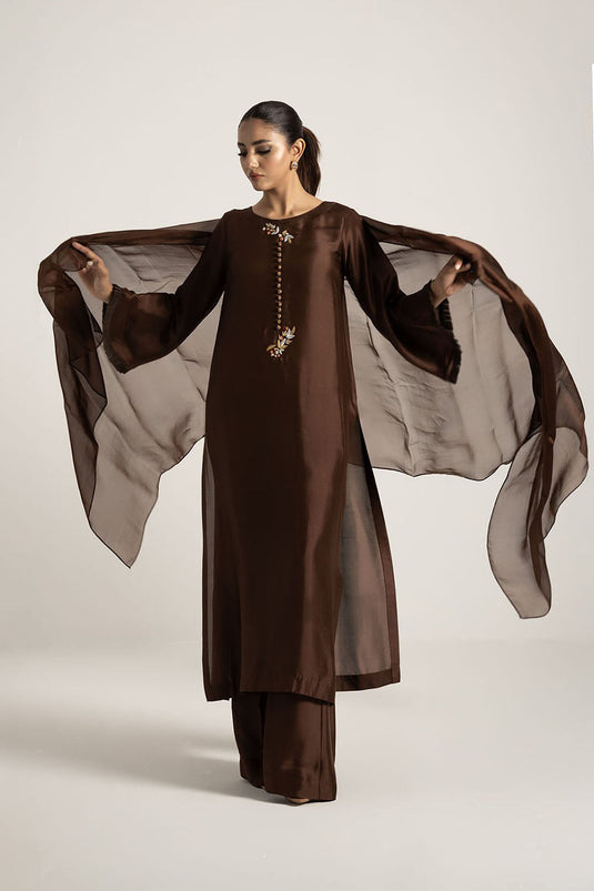 Chocolate Brown Pure Silk Kurta Set
