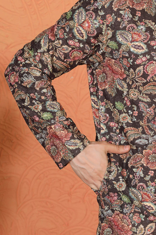 Classic Floral Tapestry Inspired Kurta with Back Elastic Pants