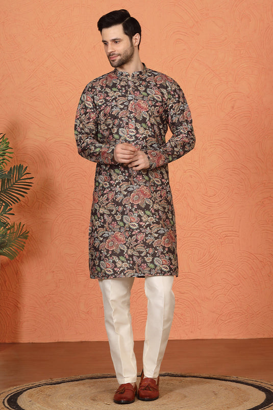 Classic Floral Tapestry Inspired Kurta with Back Elastic Pants