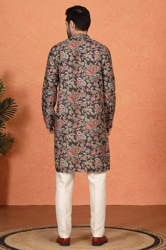 Classic Floral Tapestry Inspired Kurta with Back Elastic Pants