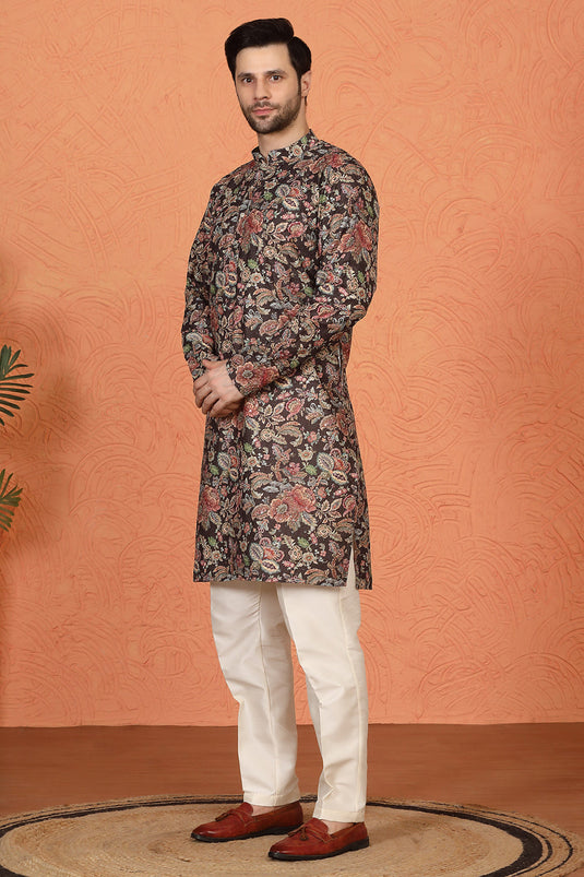 Classic Floral Tapestry Inspired Kurta with Back Elastic Pants