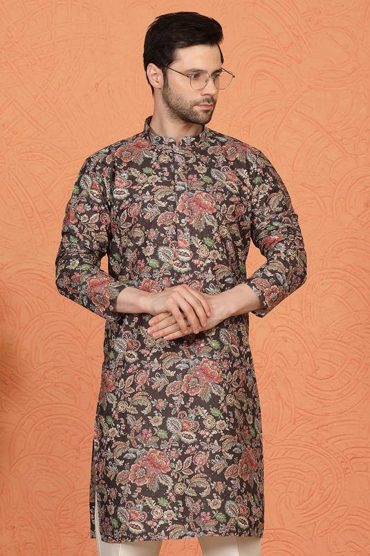 Classic Floral Tapestry Inspired Kurta with Back Elastic Pants