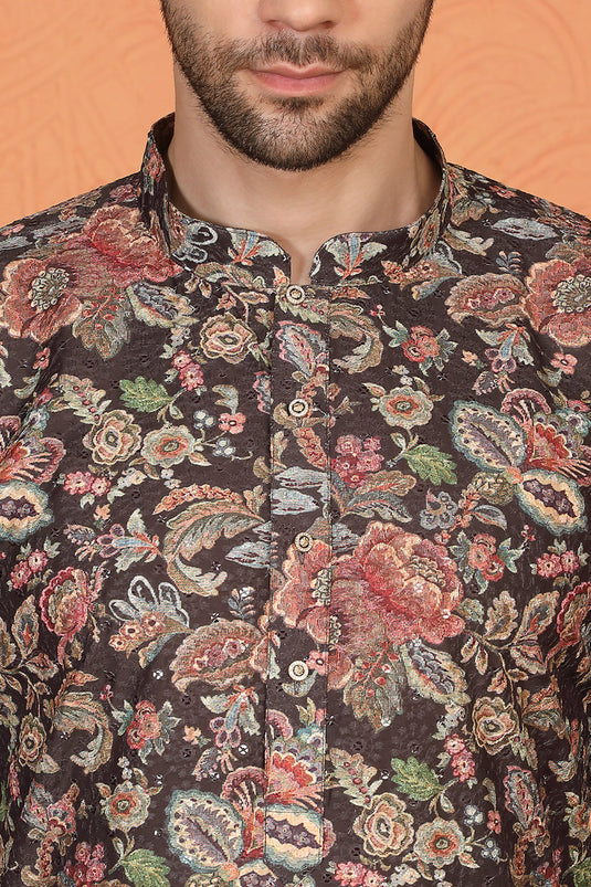 Classic Floral Tapestry Inspired Kurta with Back Elastic Pants
