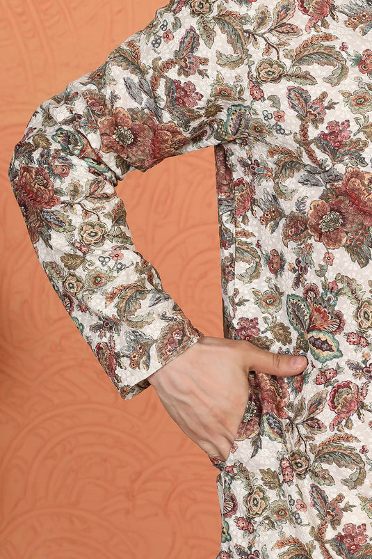 Classic Floral Tapestry Inspired Kurta with Back Elastic Pants