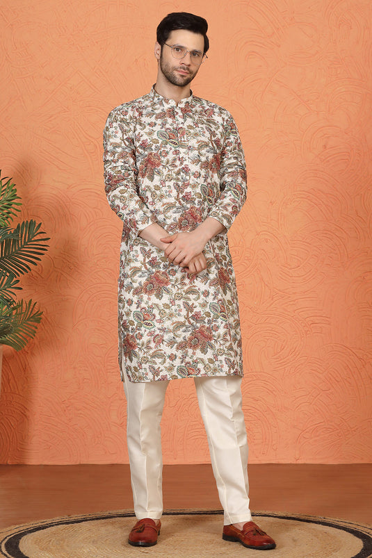 Classic Floral Tapestry Inspired Kurta with Back Elastic Pants