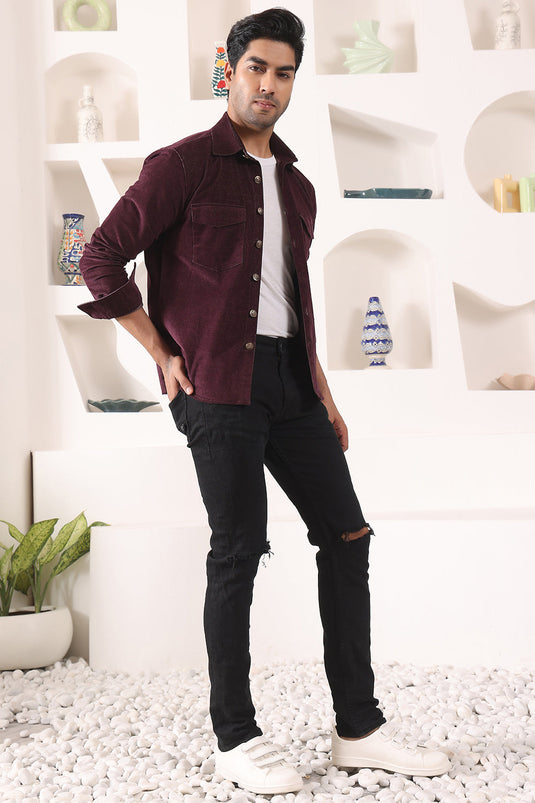 Corduroy Over Shirt with Patch Pockets