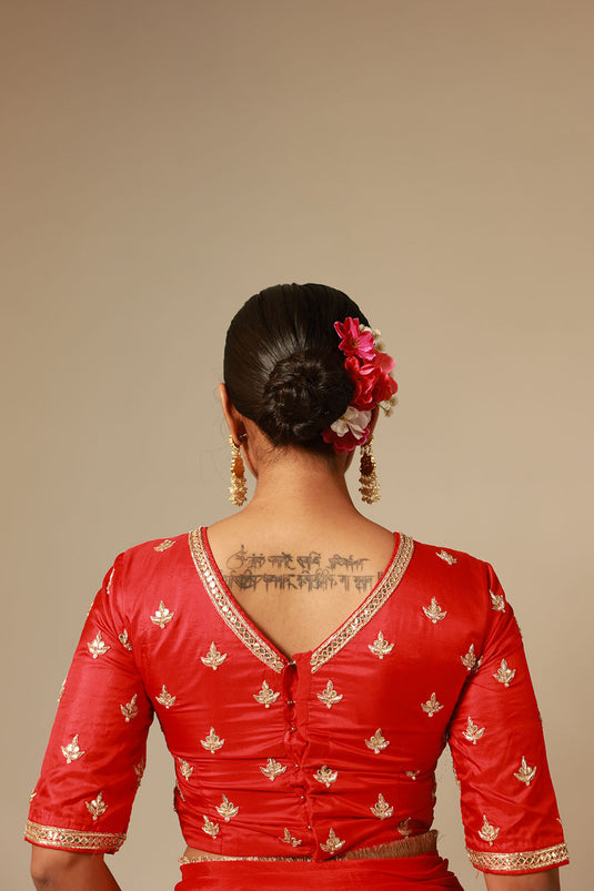 Crimson Red Chinon Saree