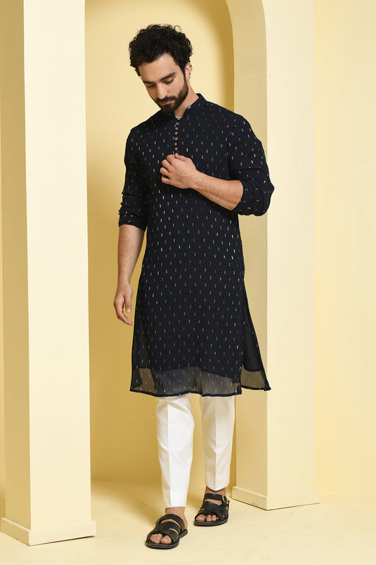 Deep Blue Kurta pants wih golden motifs
