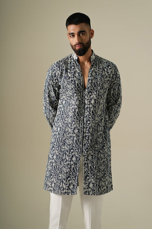 Denim Flora Kurta Set