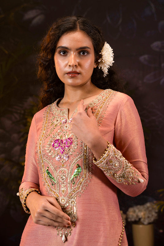 Dual-Tone Dusty Pink Kurta Set