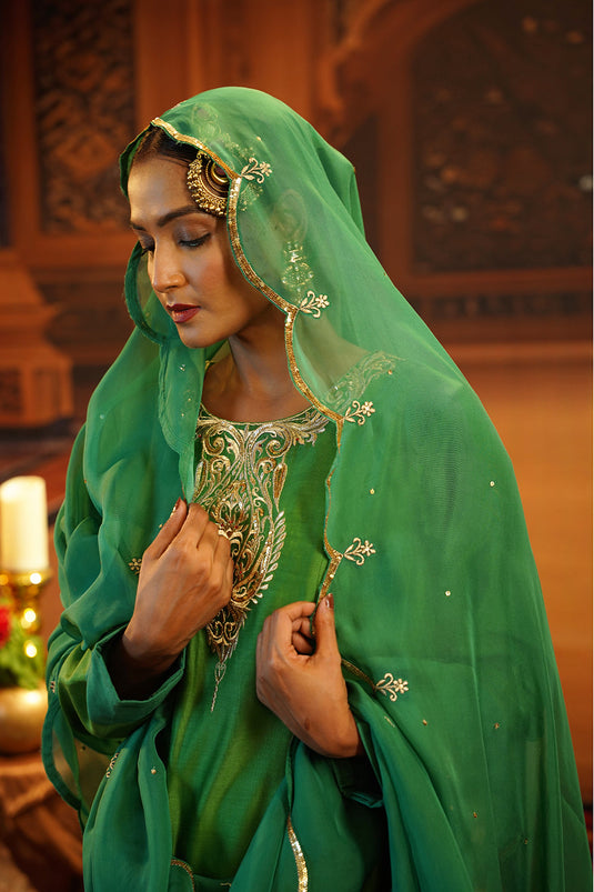 Dual Tone Green Chanderi Silk Gharara Set