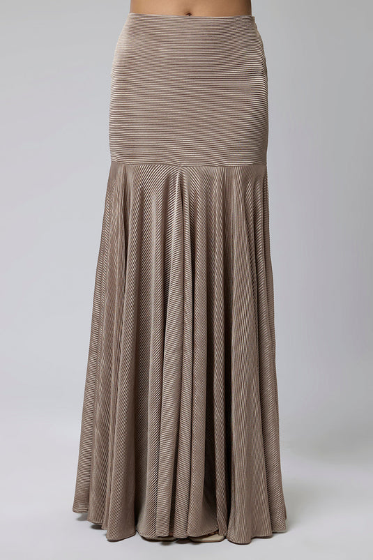 Dull Nude Asymetric One Shoulder Saree Gown