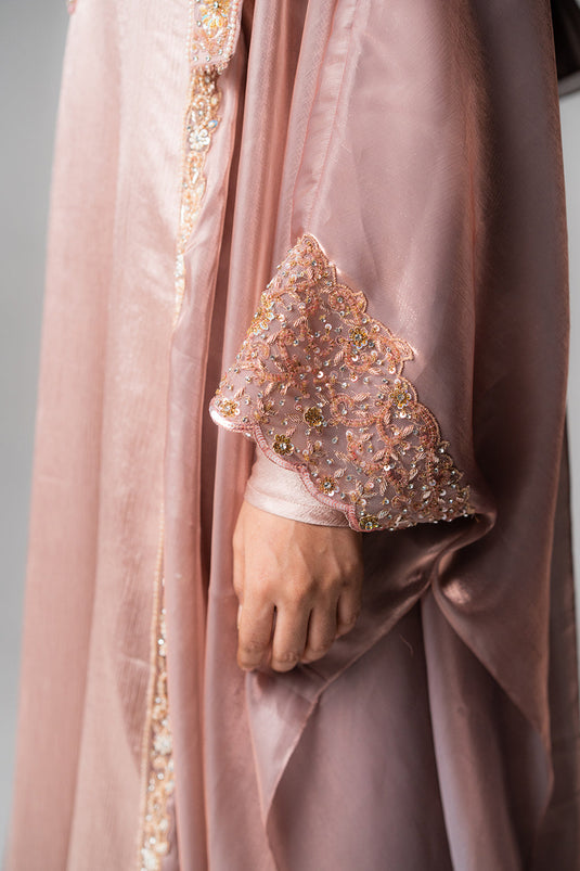 Dusty Mauve Crinkled Satin & Organza Gown Set