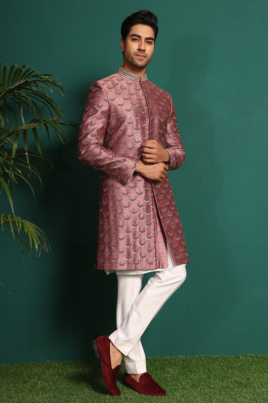 Dusty Pink Sherwani with intricate work of beads and sequence