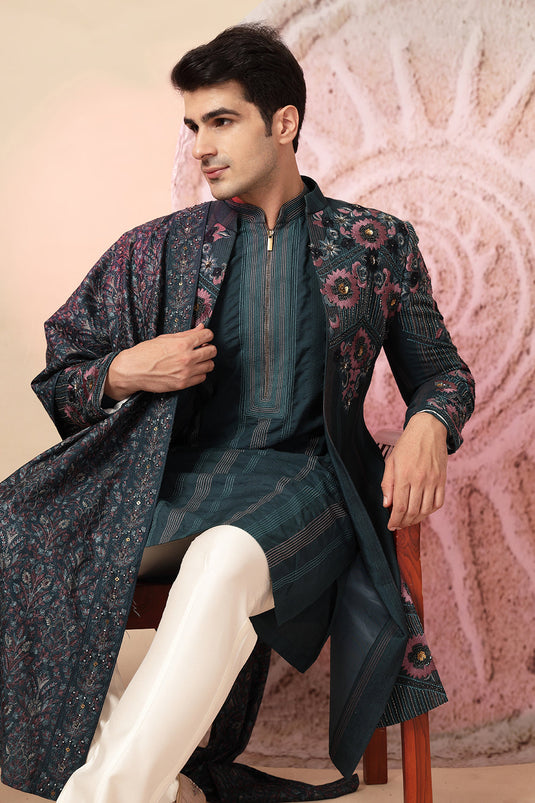 Elegant Blue Sherwani Set