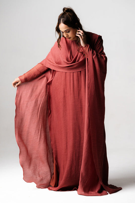 Elegant Flowy Chiffon Kaftan In Dusty Rose