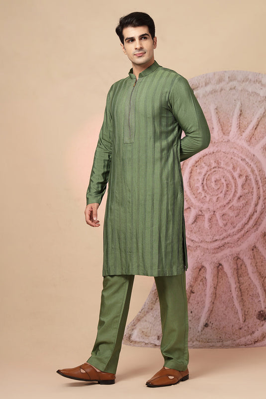 Elegant Green Silk Kurta Jacket Set