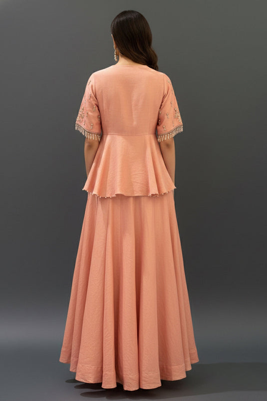Embellished Tissue Peplum Top with Kalidar Plazzo