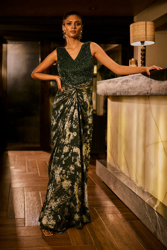 Emerald green embellished gown