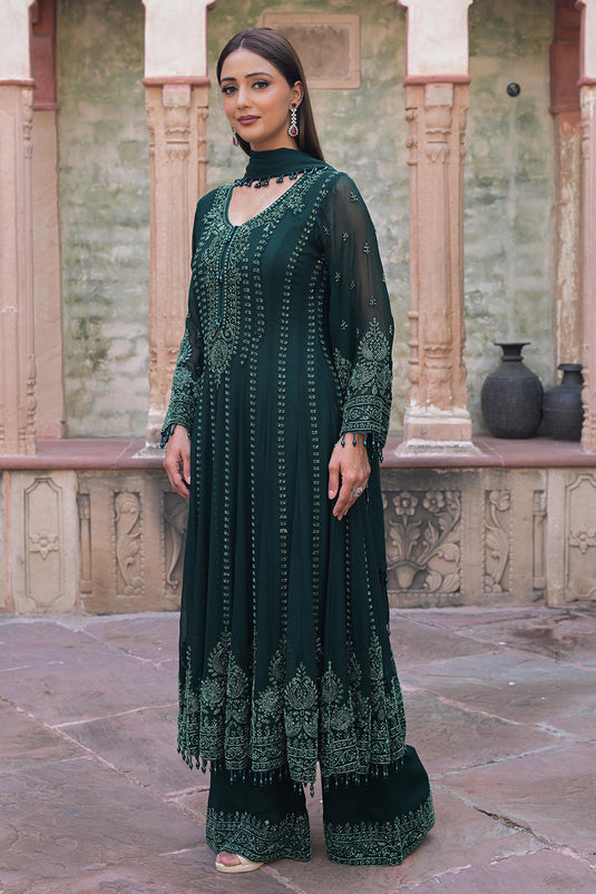 Emerald Green Georgette Beads Work Anarkali Suit Set