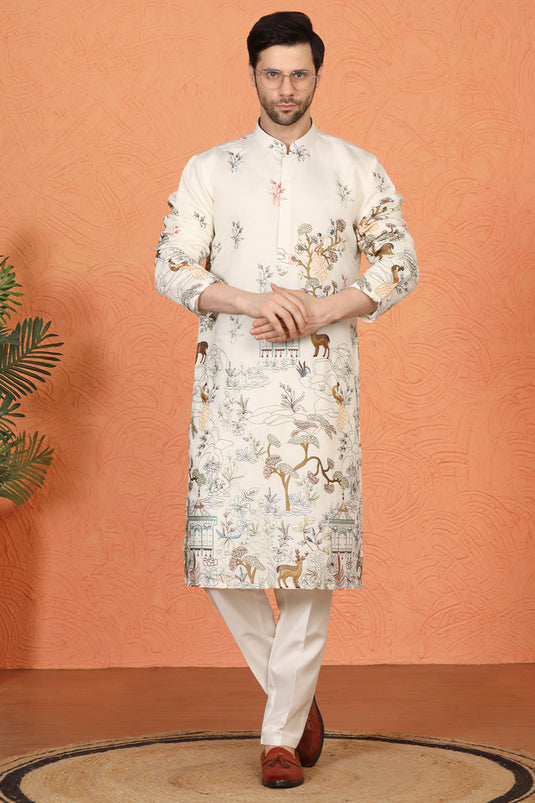 Forest Landscape All Over Embroidered Kurta with Back Elastic Pants