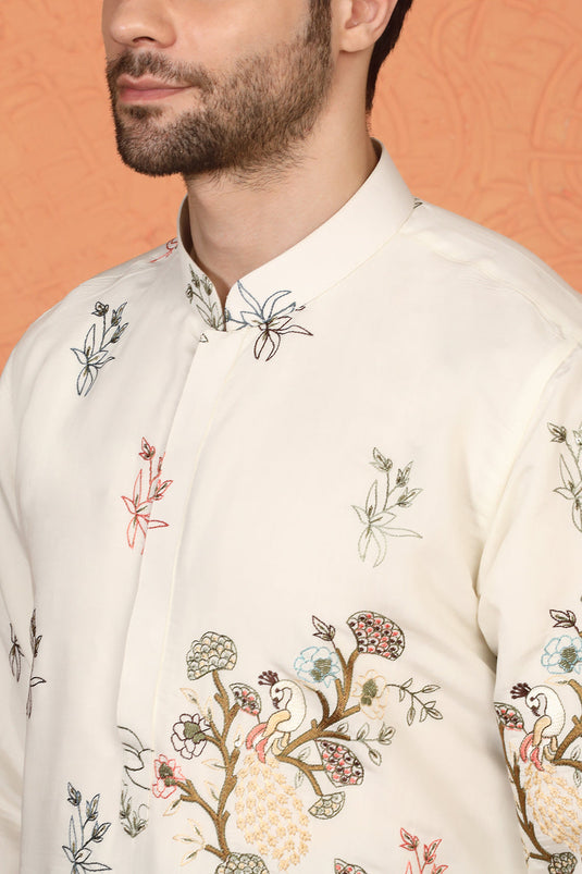 Forest Landscape All Over Embroidered Kurta with Back Elastic Pants