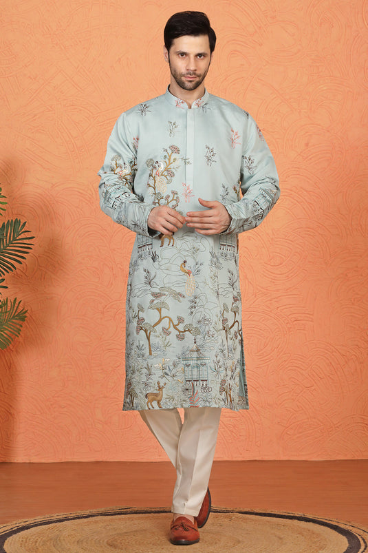 Forest Landscape All Over Embroidered Kurta with Back Elastic Pants