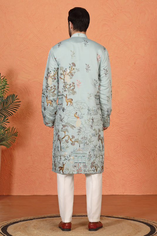 Forest Landscape All Over Embroidered Kurta with Back Elastic Pants