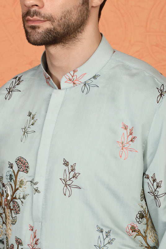 Forest Landscape All Over Embroidered Kurta with Back Elastic Pants