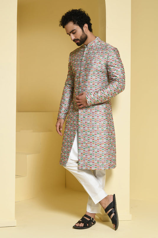 Fully hand embroidered thread work sherwani